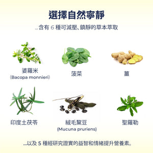 BacoBliss I 经科学测试 情緒支持配方 I 含有 超过 10 种强效成分,如 Mucuna pruriens、Bacopa monnieri、5-HTP 等,可使 平静、放松并偶尔缓解压力。 Supplements Ayuttva