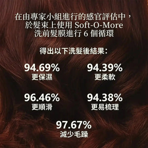 Soft-O-More 洗前髮膜 — 撫平、柔順，消除乾枯、黯沉與老化髮絲的毛躁外觀 — 革命性配方，蘊含辣木與黑豆 — 成熟髮質的最佳洗前髮膜 Hair Mask A Modernica Naturalis