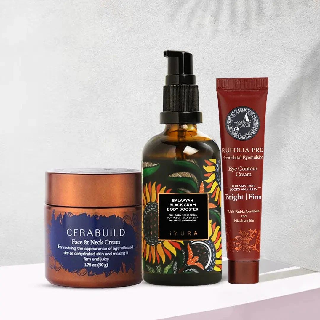 AyuRadiance 三重組合：完美組合讓肌膚散發光采——最適合乾燥、成熟、粗糙及老化肌膚，搭配 PRO Beauty set The Ayurveda Experience