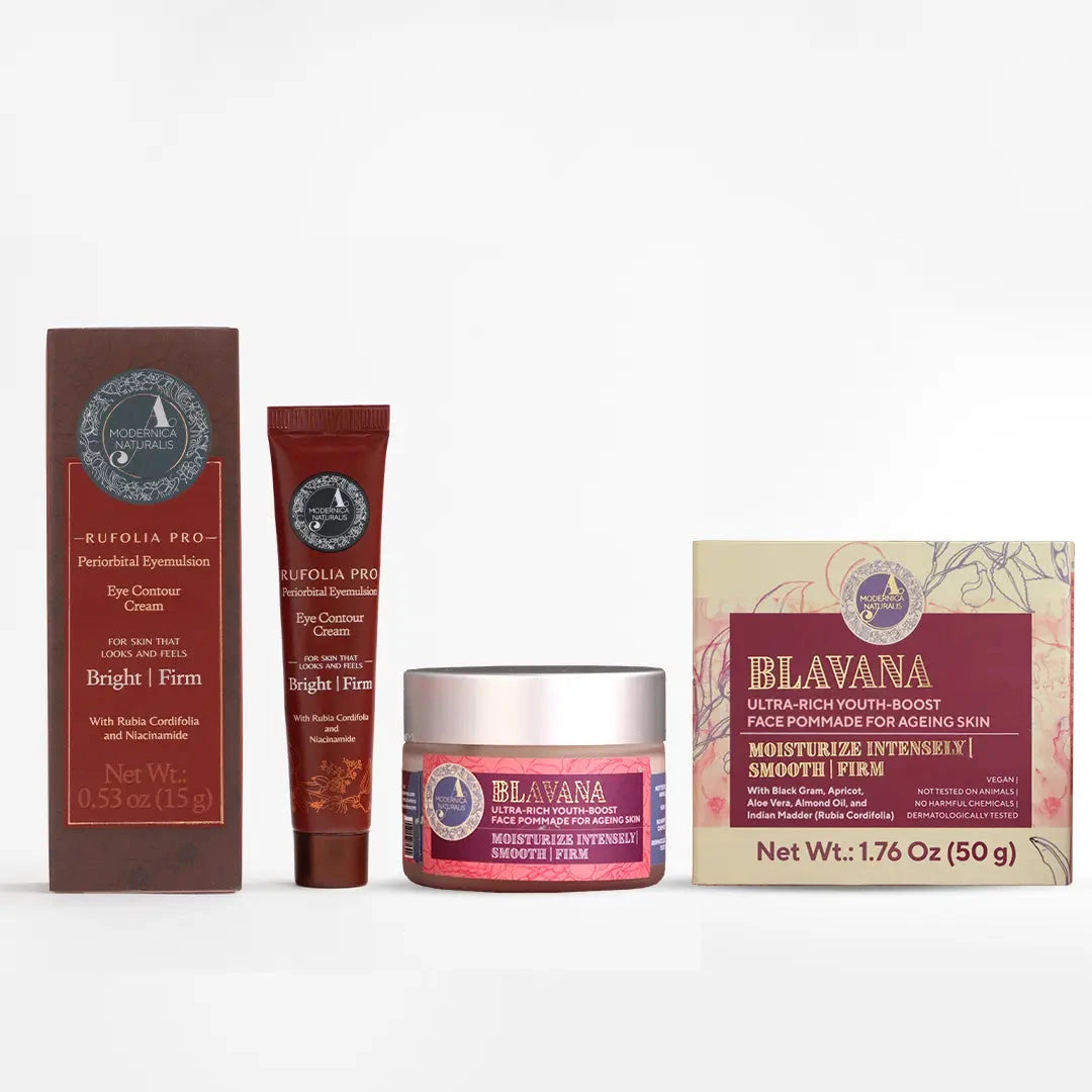 逆齡雙重套裝——抗老黑豆面部保濕霜與亮膚眼霜，專為成熟肌膚設計，搭配 PRO Beauty set A Modernica Naturalis