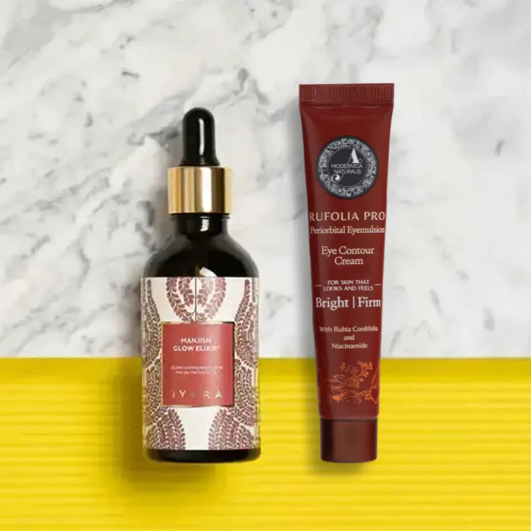 Manjistha 眼部與面部雙效組合：Rufolia PRO 眼周乳霜與 Manjish Glow Elixir Beauty set A Modernica Naturalis