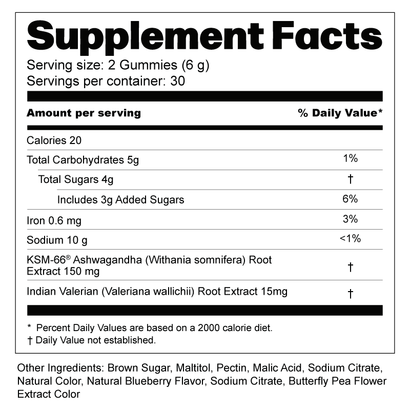 安睡軟糖 蘊含KSM-66 Ashwagandha®南非醉茄及纈草根精華 助你安然入眠 | 美味藍莓口味 Supplements Ayuttva