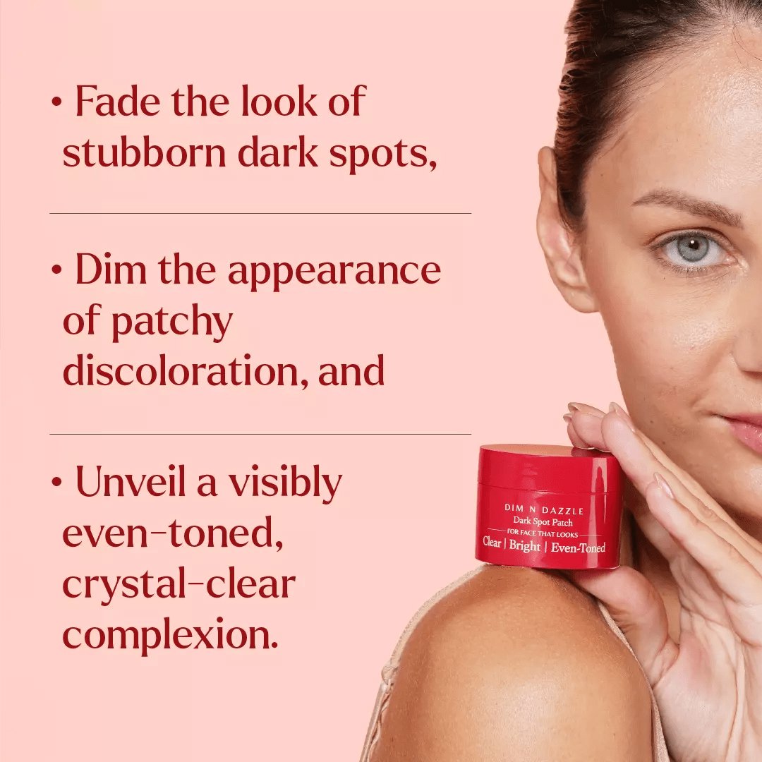 Dim N Dazzle Dark Spot Patch - Fades the Look of Stubborn Dark Spots & Patchy Discoloration— Powered with East Indian Globe Thistle, Chebulic Myrobalan, Niacinamide and Glycolic Acid— Best Dark Spot Patch For Hyper-Even, Crystal-Clear Complexion