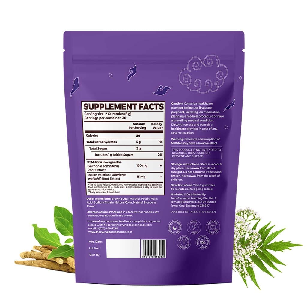 Sleep Gummies with KSM 66 Ashwagandha and Valerian Root for Blissful Sleep | Tasty Blueberry Flavor | Supplements Ayuttva 