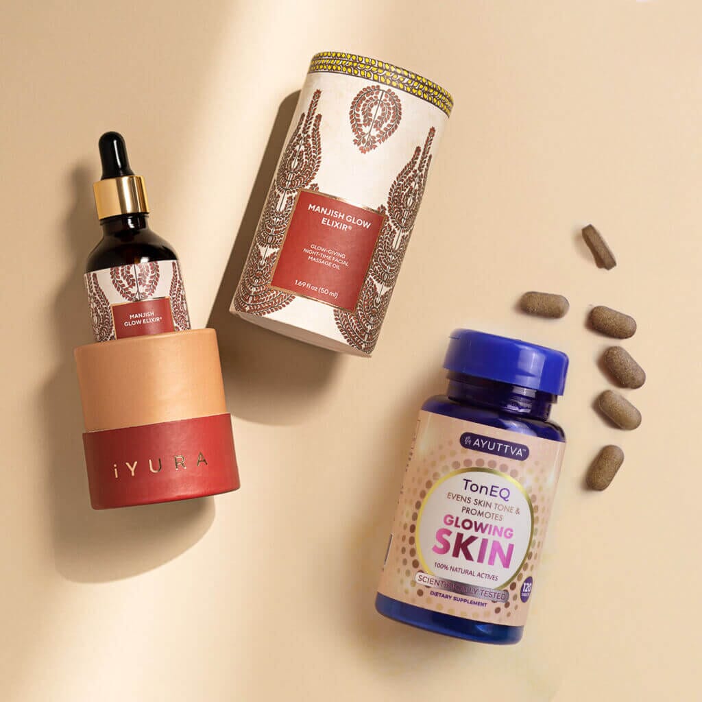 Spotless Inside-Out Beauty Kit: Night-Time Oil for the Face & Daily Dietary Supplement for Brightened Skin Beauty set The Ayurveda Experience 
